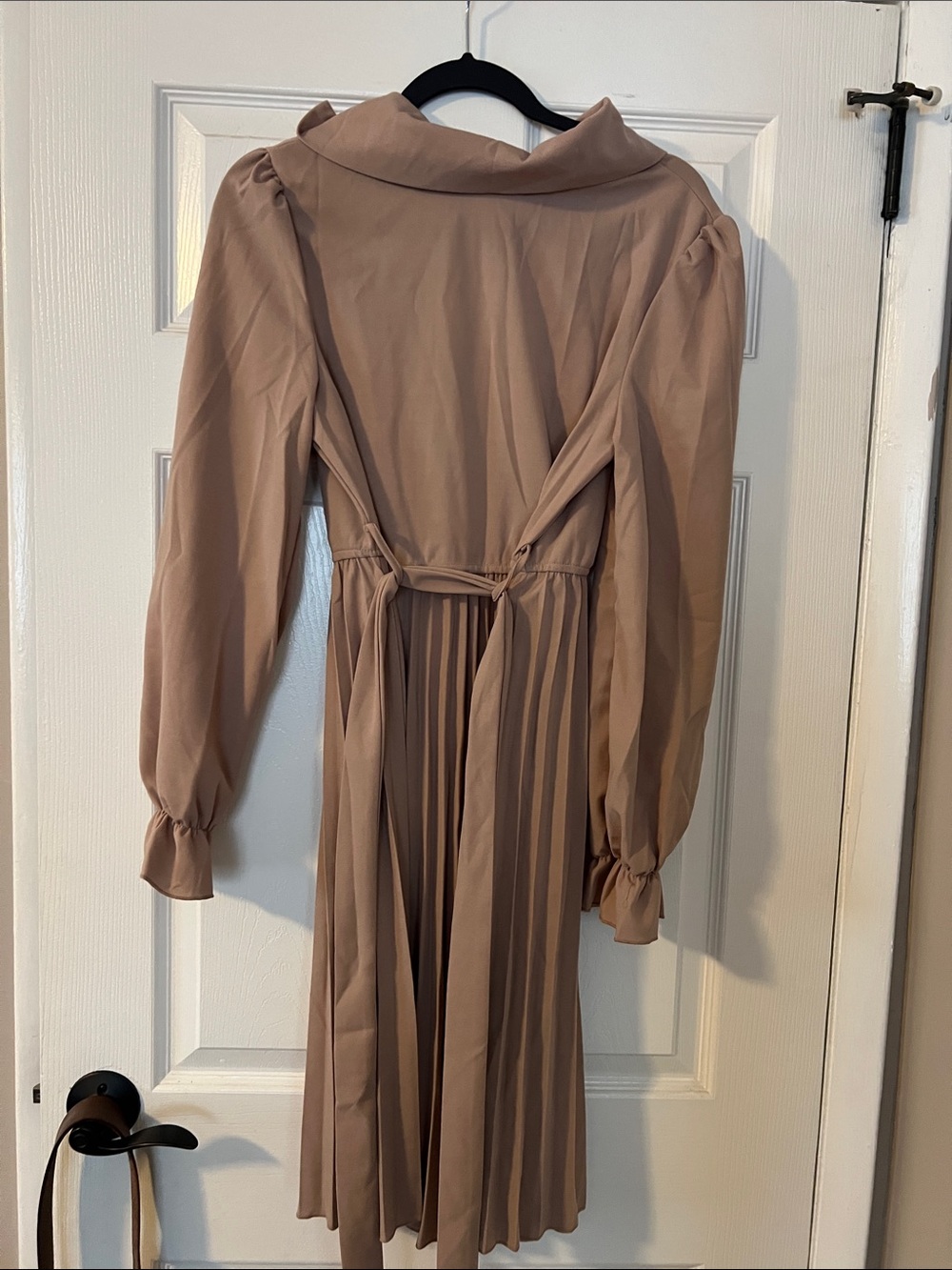 SHEIN Pleated Long-Sleeve Midi Dress in Taupe